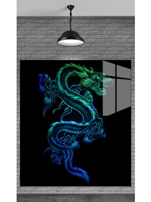 Marsilyan Büyüleyici Mavi Ejdarha Temperli Cam Üzerine Tablo Sevgilinize Yılbaşı Hediye