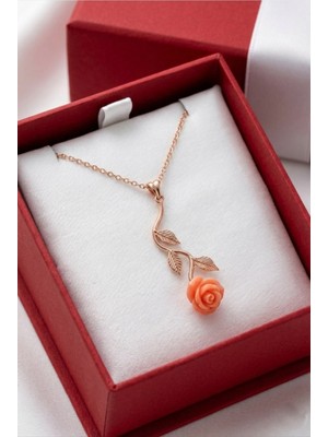 Çekirdek Jewelry 925 Ayar Gümüş Pembe Güllü Ters Kolye