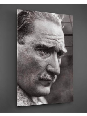 Marsilyan Siyah Beyaz Atatürk Portresi Cam Tablo
