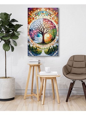 Marsilyan Hayat Ağacı Dört Mevsim Cam Tablo, Modern Ev Ofis Salon Duvar Dekoru Hediyelik Büyük Tablo Dekor