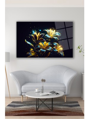 Marsilyan Çiçekler Modern Soyut Cam Tablo Ev Ofis Salon Hediyelik Soyut Büyük Tablo