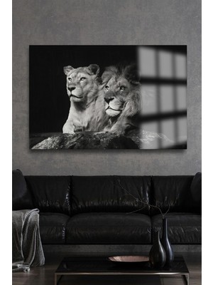 Marsilyan Ultra Yüksek Çözünürlüklü Atatürk ve Çift Aslan Ailesi 4mm Kırılmaz Cam Tablo Iş Yeri Ofis Hediyesi