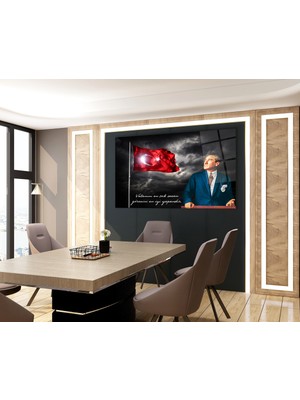 Marsilyan Atatürk Vatanını En Çok Seven Cam Tablo , Modern Ev  Iş Ofis Salon Duvar Dekoru , Hediyelik Tablo