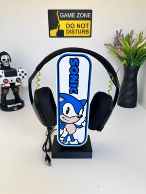 3dpazarıcom 3D Baskı Sonic Tasarımlı Ledli Kulaklık Tutucu