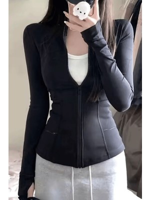 8line Siyah Cepli Parmak Delikli Street Y2K Crop Hırka