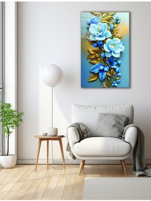 Marsilyan Mavi Çiçekler Cam Tablo