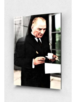 Marsilyan Atatürk Cam Tablo - Atatürk Kahve Cam Tablo - Atatürk Tablo - Ataturk Tablo- Cam Duvar Dekor