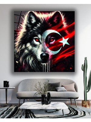 Marsilyan Bozkurt ve Türk Bayrağı Kare Cam Tablo