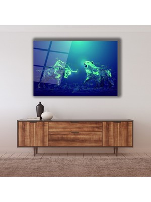 Marsilyan Modern Kutup Ayısı ve Boğa Cam Tablo