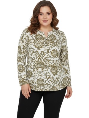 Linsolita Kadın V Yaka Baskılı 2 Düğmeli Bluz BGL-ST05092