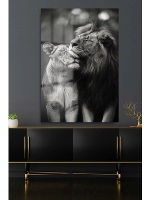 Marsilyan Mutlu Sevgili Aslan Ailesi Cam Tablo, Ev ve Ofis Hediyesi Yüksek Çözünürlüklü 4mm Cam Tablo