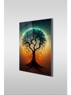 Marsilyan Alacakaranlık Hayat Ağacı Dikey Cam Tablo