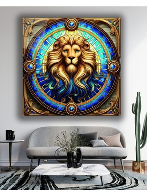 Marsilyan Aslan Okyanus Temasında Kare Cam Tablo