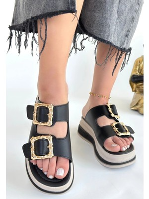 Natural Shoes Jalli Siyah Cilt Terlik