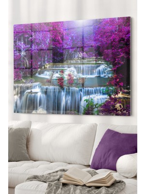 Marsilyan Mor Ağaç ve Şelale | Doğa Temalı Cam Tablo | 50X70 cm