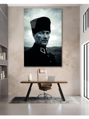 Marsilyan Sarı Çerçeve Görünümlü Atatürk Cam Tablo