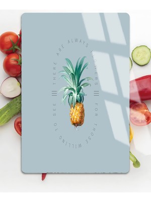 Harikabirev|yazı Detaylı Ananas Motifli |çizilmez Cam Kesme Tahtası