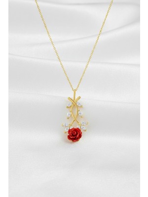 Çekirdek Jewelry 925 Ayar Gümüş Ters Güllü Kolye