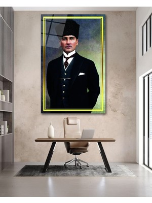 Marsilyan Sarı Çerçeve Görünümlü Atatürk Cam Tablo