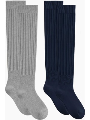 Cotenconcept 2 Çift Basic Lastikli Kalın Pamuk Karışımlı Diz Üstü Çorap