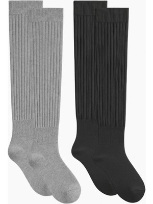 Cotenconcept 2 Çift Basic Lastikli Kalın Pamuk Karışımlı Diz Üstü Çorap