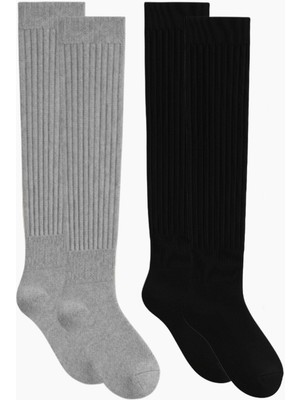 Cotenconcept 2 Çift Basic Lastikli Kalın Pamuk Karışımlı Diz Üstü Çorap