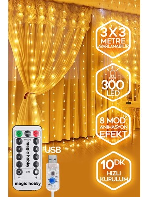 Güneş Işığı LED Perde 2.5x2.5m, 320 Led, 10 Saçaklı, Şık ve Modern