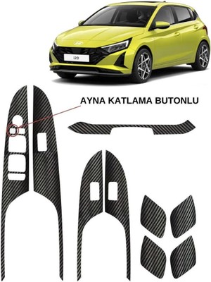 Carmind Hyundai I20 Iç Trim Karbon Folyo Kaplama Set (Ayna Katlama Butonlu)