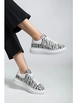 Erceka Kadın Günlük Sneaker Yılan ve Zebra Desenli Bağcıklı