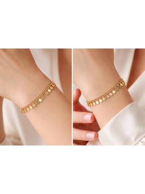 14K Altın Kaplama Paslanmaz Çelik Kalp Detaylı Kadın Bileklik – Gold Renk