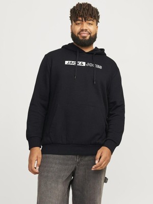 Jack & Jones Erkek Kapüşonlu Siyah Sweatshirt Regular Fit Uzun Kol Örme Kumaş
