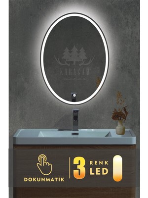 Karaçam Dekor Lazer Kumlamalı LED Işıklı 3 Renkli Dokunmatik Banyo ve Konsol Aynası