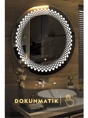 Karaçam Dekor Lazer Kumlamalı Dokunmatik Ledli Yuvarlak Ayna