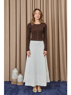 Puane Kadın Etek Ucu Dantelli Açılımlı Etek - 18267ETK
