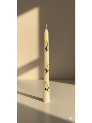 Mumanor Candle El Boyaması Papatya Desenli Uzun Mum - Şamdan ve Sofra Dekorasyonu