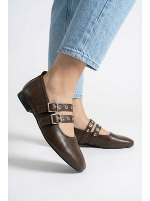 Nmoda METRO AYAKKABI Kadın Çift Tokalı Mary Jane Babet Suni Deri Düz Taban Günlük Kullanım İçin