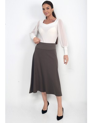 By Saygı Kadın Full Likralı Diogonel Midi Çan Etek