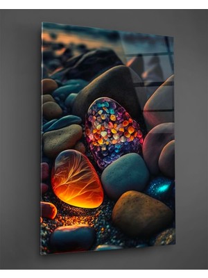 Marsilyan Renkli Çakıl Taşları Cam Tablo