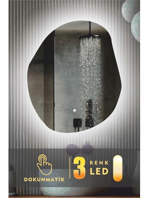 Karaçam Dekor LED Işıklı Asimetrik 3 Renkli Dokunmatik Banyo ve Konsol Aynası