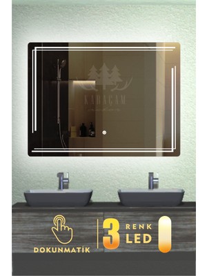 Karaçam Dekor Lazer Kumlamalı LED Işıklı 3 Renkli Dokunmatik Banyo ve Konsol Aynası