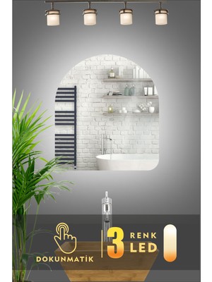 Karaçam Dekor LED Işıklı Asimetrik 3 Renkli Dokunmatik Banyo ve Konsol Aynası