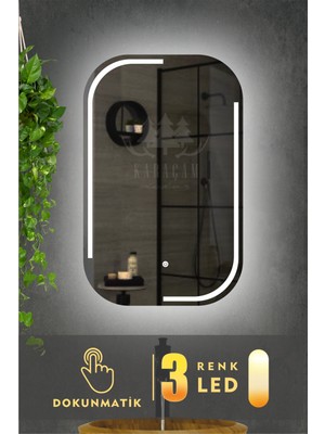 Karaçam Dekor Lazer Kumlamalı LED Işıklı 3 Renkli Dokunmatik Banyo ve Konsol Aynası