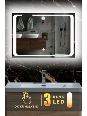 Karaçam Dekor Lazer Kumlamalı LED Işıklı 3 Renkli Dokunmatik Banyo ve Konsol Aynası