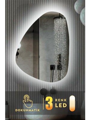 Karaçam Dekor LED Işıklı Asimetrik 3 Renkli Dokunmatik Banyo ve Konsol Aynası