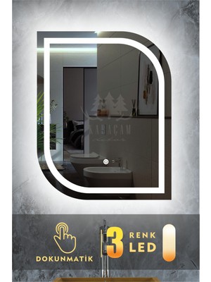 Karaçam Dekor Lazer Kumlamalı LED Işıklı 3 Renkli Dokunmatik Banyo ve Konsol Aynası