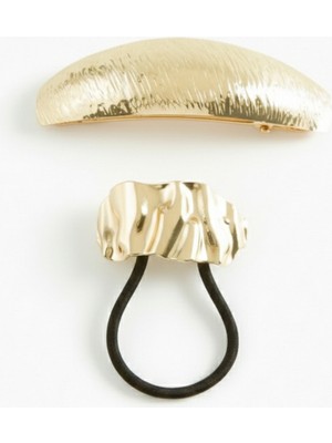 Cihania Store 2'li Altın Rengi Toka Seti / Klipsli ve Lastik Toka