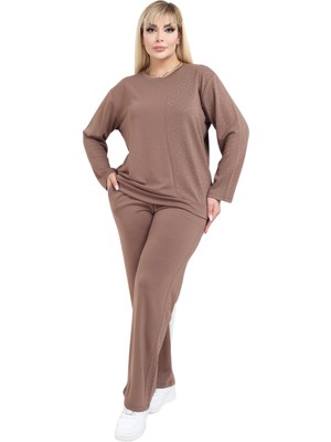 Melsay Butik Vizon Yarım Garni Taşlı Kadın Eşofman Takımı