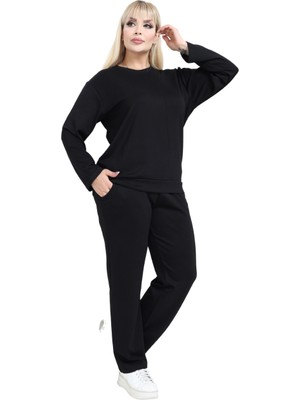 Melsay Butik Büyük Beden Siyah Modal Kadın Eşofman Takımı