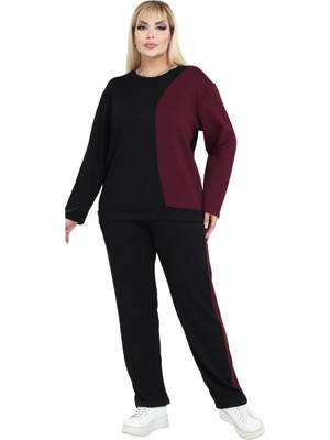 Melsay Butik Siyah Bordo Renk Bloklu Modal Kadın Eşofman Takımı