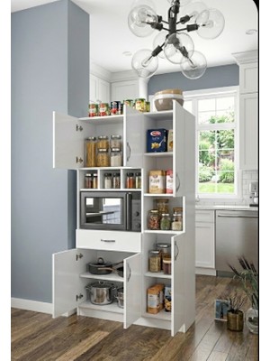 Trendyofix Trendofix Mikrodalga Fırın Bölmeli Mutfak Dolabı - Çok Amaçlı Kiler ve Erzak Dolabı - Beyaz Mikrodalga  Dolap